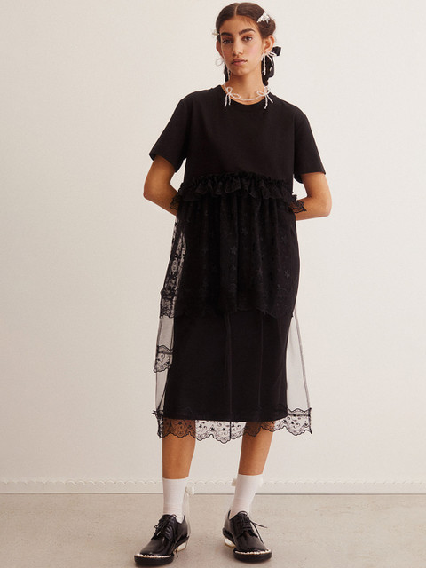 

H&M Women Black Tulle-detail T-shirt dress