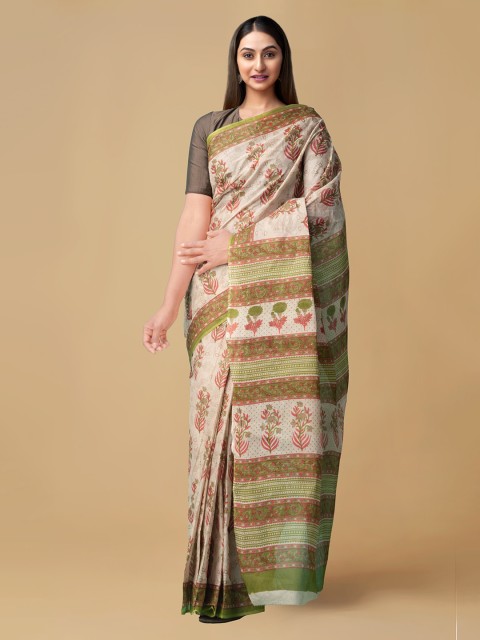 

Unnati Silks Women Cream-Coloured Pure Krisha Cotton Sustainable Saree