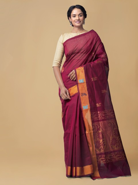 

Unnati Silks Maroon & Gold-Toned Pure Cotton Woven Design Handloom Venkatgiri Saree