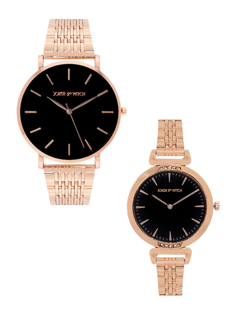 

JOKER & WITCH Rose Gold-Toned & Black Edith & Archie Couple Watch Gift Set-JWCW133
