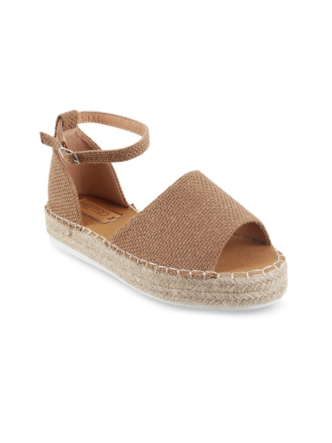 

Metro Women Khaki Woven Design Open Toe Espadrille Flats