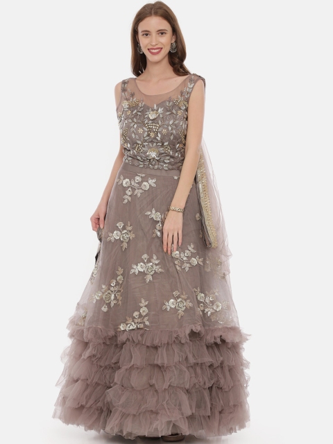 

Neerus Brown & Gold-Toned Embellished Ready to Wear Lehenga & Blouse with Dupatta