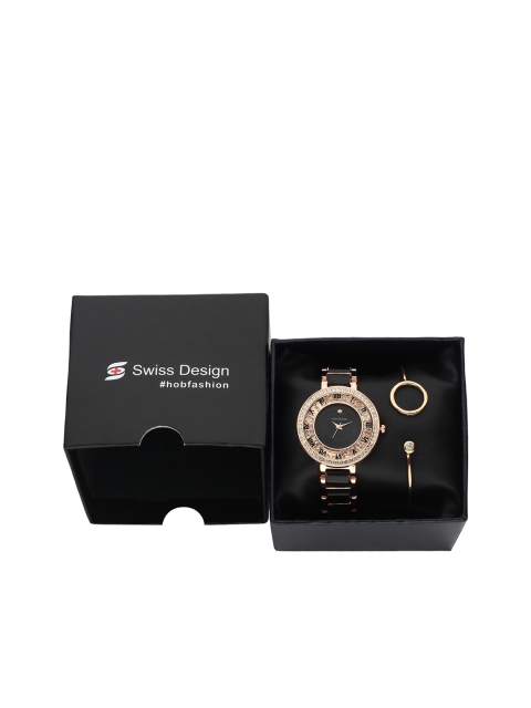 

Swiss Design Women Black & Gold-Toned Watch & Jewellery Gift Set SDWGift Set-40