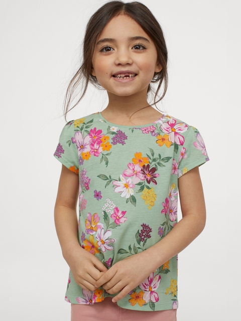 

H&M Girls Green Puff Sleeved Jersey Top