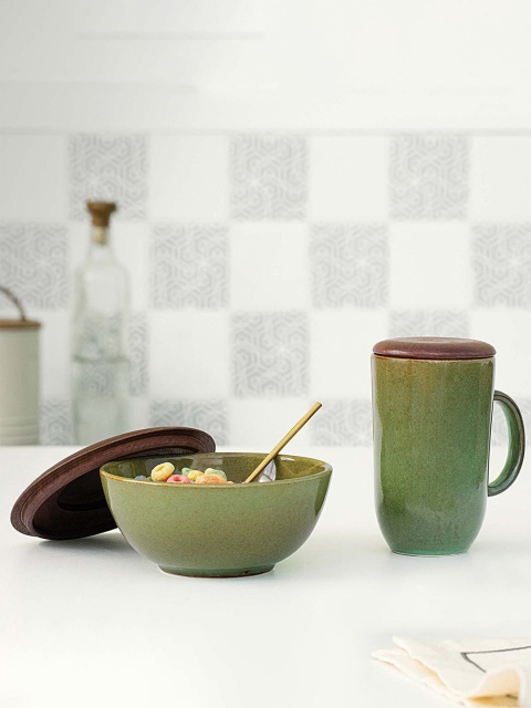 

ellementry Unisex Green & Brown Solid Wooden 2 Piece Home Gift Set