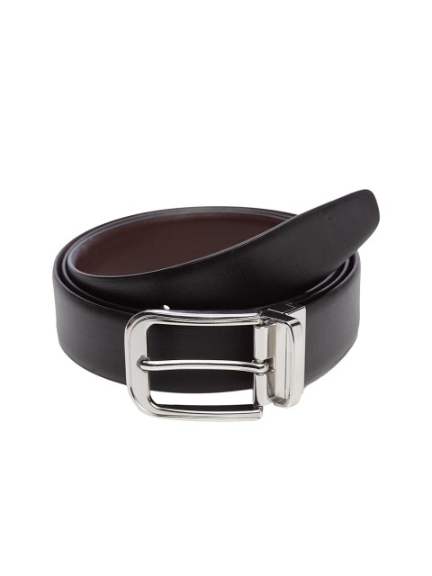 

WELBAWT Men Black & Brown Textured Leather Slim Reversible Belt