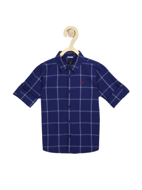 

Allen Solly Junior Boys Blue Regular Fit Checked Cotton Casual Shirt