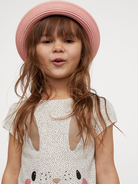

H&M Girls Off-White Printed Puff-Sleeved Jersey Top