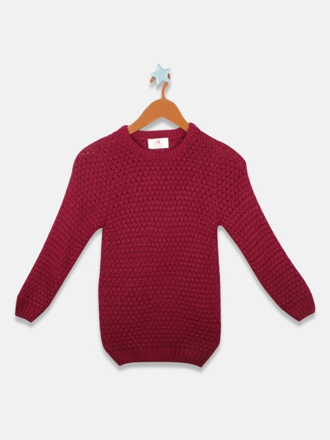 

OWM Girls Burgundy Self Design Pullover Sweater