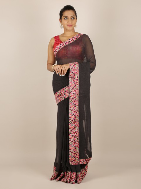 

Pothys Grey Solid Poly Chiffon Saree