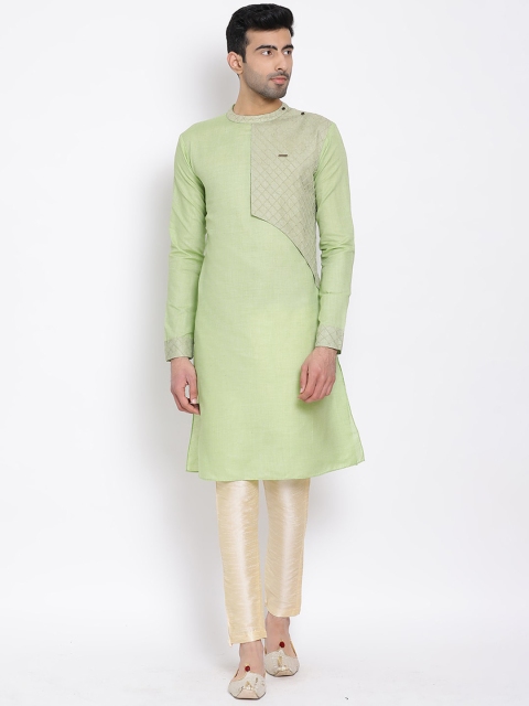 

DEVOILER Men Green Thread Work Kurta