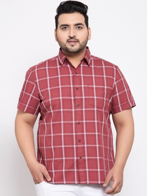 

plusS Men Maroon & White Regular Fit Checked Casual Shirt