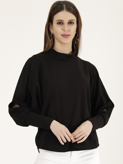 

Darzi Black High Neck Slit Sleeves Top
