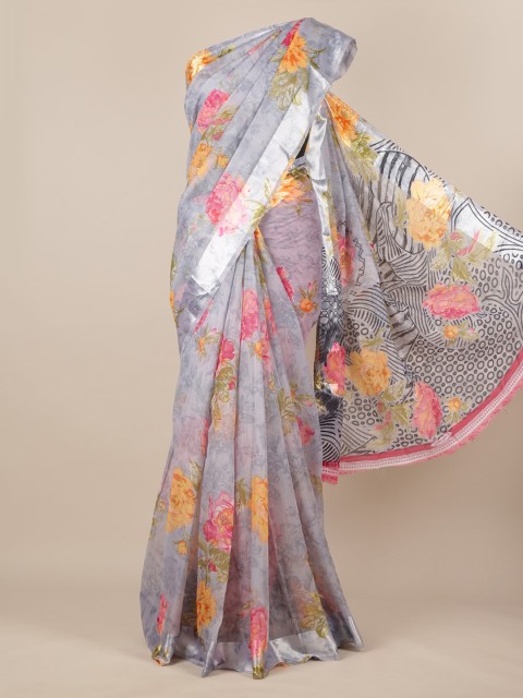 

Pothys Grey Printed Jute Silk Saree