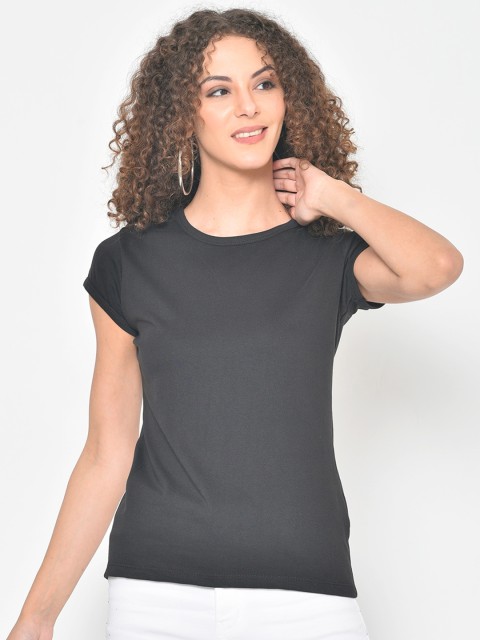 

Hapuka Women Black Solid Round Neck T-shirt
