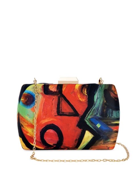 

TRINK Orange & Blue Printed Box Clutch with Chain Strap