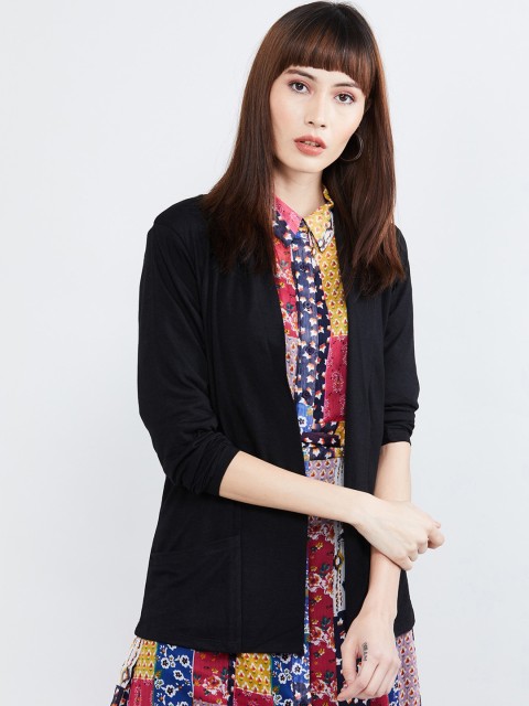 

max Women Black Solid Open Front Shrug