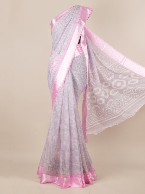 

Pothys Pink Printed Jute Silk Saree