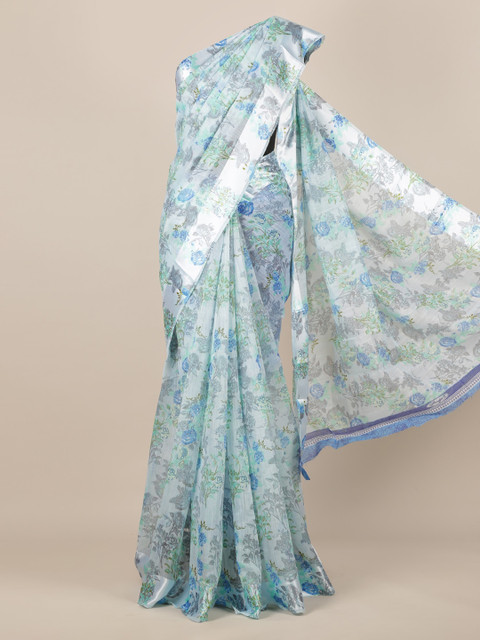 

Pothys Blue Printed Jute Silk Saree