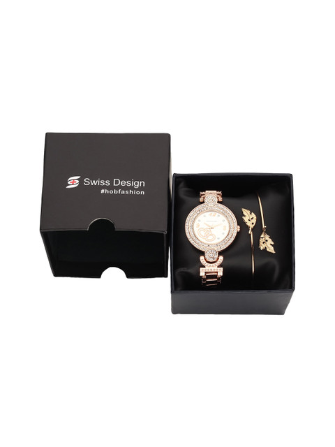 

Swiss Design Women Rose Gold-Toned & White Watch & Jewellery Gift Set SDWGift Set-26