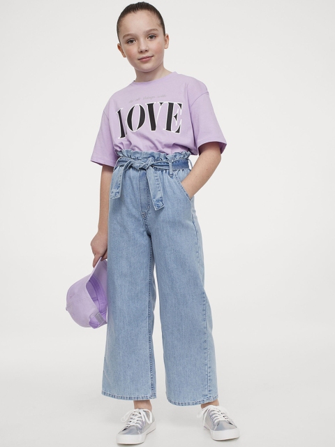 

H&M Girls Blue Solid Wide Leg Ankle Jeans