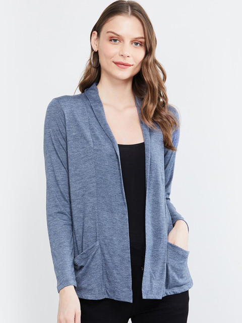 

max Women Blue Solid Open Front Shrug