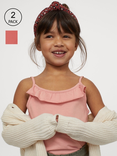 

H&M Girls 2-Pack Flounce-Trimmed Tops, Pink