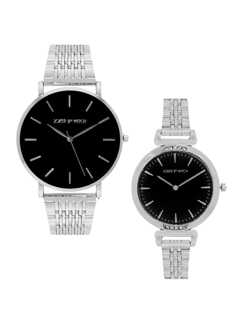 

JOKER & WITCH Black & Silver-Toned Seth & Summer Couple Watch Gift Set JWCW152