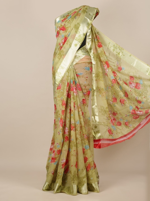 

Pothys Olive Green Printed Jute Silk Saree