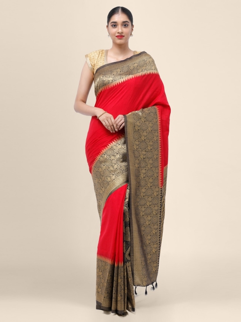 

Bangalore Silk Emporium Red Solid Linen Blend Handloom Saree
