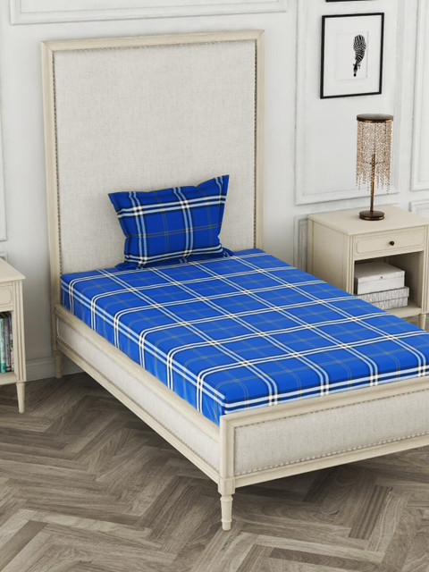 

BIANCA Blue & White Geometric 110 TC Cotton 1 Single Bedsheet with 1 Pillow Cover
