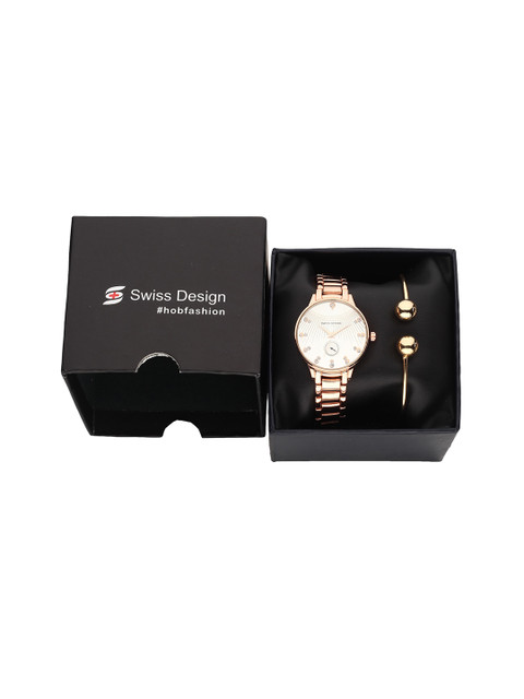 

Swiss Design Women Rose Gold Toned & White Watch Gift Set SDWGift Set-6
