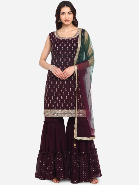 

BOMBAY SELECTIONS Women Burgundy Embroidered Kurta with Trousers & Dupatta