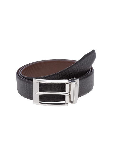 

WELBAWT Men Black & Brown Textured Leather Slim Reversible Belt