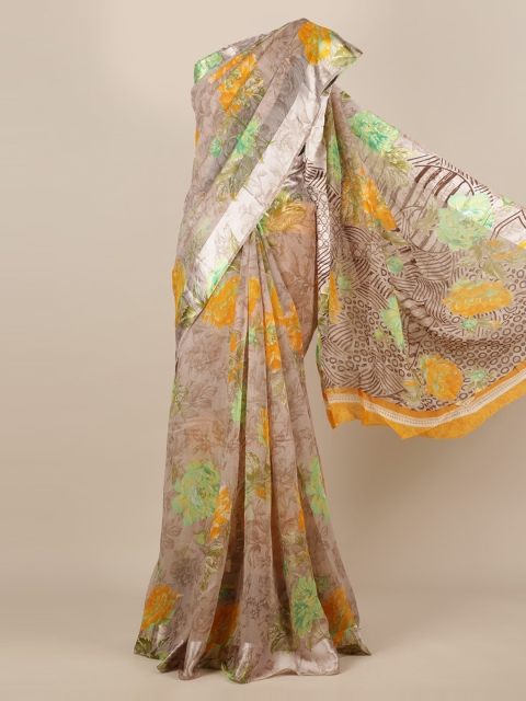 

Pothys Brown Printed Jute Silk Saree