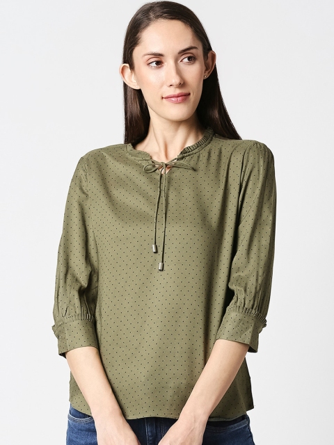 

Kraus Jeans Olive Green Tie-Up Neck Top