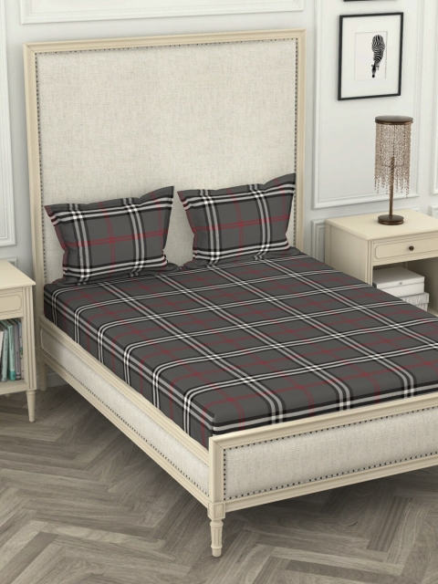 

BIANCA Grey & Red Geometric 110 TC Cotton 1 King Bedsheet with 2 Pillow Covers