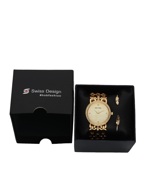 

Swiss Design Women Yellow & Gold-Toned Watch Gift Set SDWGift Set-57