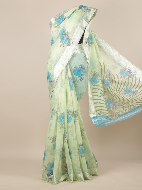

Pothys Green Floral Printed Jute Silk Saree