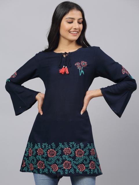

ANAISA Women's Navy Blue & Sea Green Printed Tunic