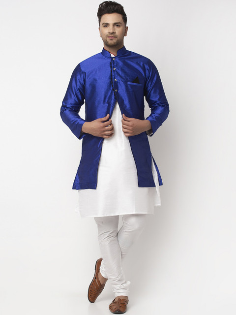 

Benstoke Men White & Blue Self-Design Sherwani