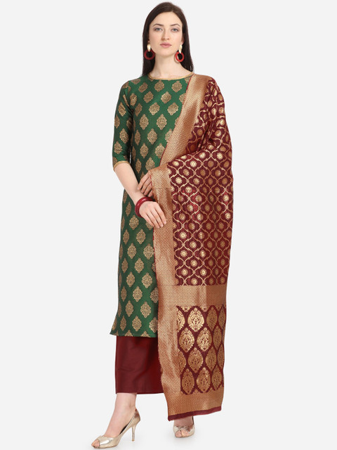 

Satrani Green & Maroon Poly Silk Unstitched Dress Material