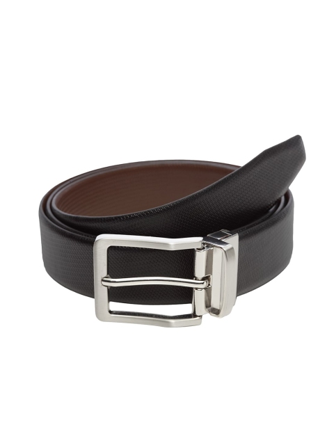 

WELBAWT Men Black & Brown Textured Leather Slim Reversible Belt