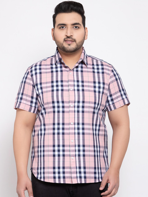 

plusS Men Pink & Navy Blue Regular Fit Checked Casual Shirt