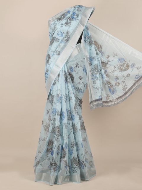 

Pothys Blue & Grey Jute Silk Printed Saree