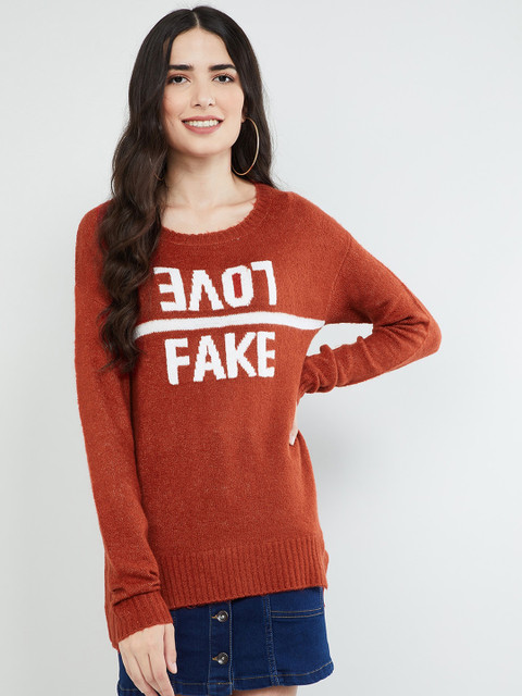 

max Women Brown & White Printed Pullover Sweater