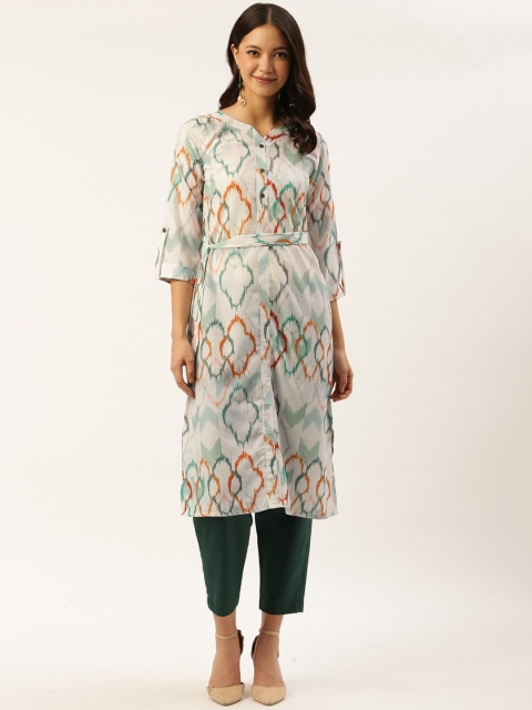 

shiloh Women White Geometric Printed Kurta