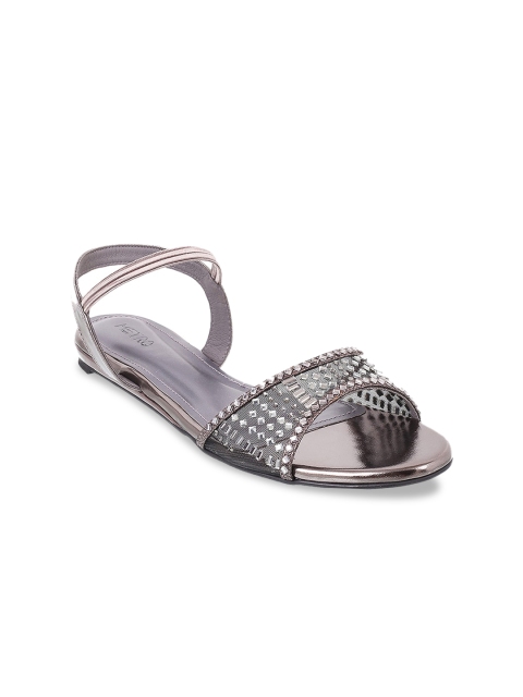

Metro Women Grey Embellished Open Toe Flats