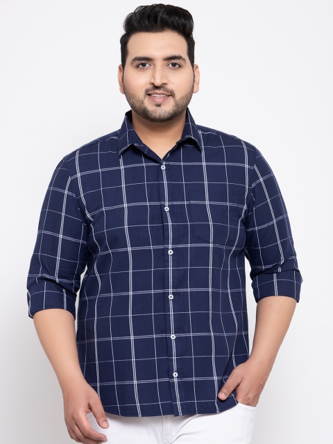 

plusS Men Navy Blue & White Regular Fit Checked Casual Shirt