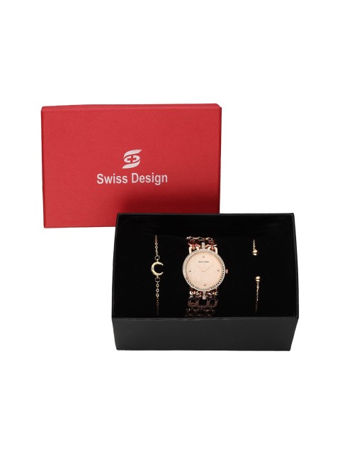 

Swiss Design Rose Gold-Toned & Beige Watch & Jewellery Gift Set SDWGift Set-90